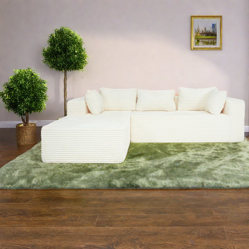 Compression Sectionals 100 Inch Corduroy Modern L Shaped Sofa For Home