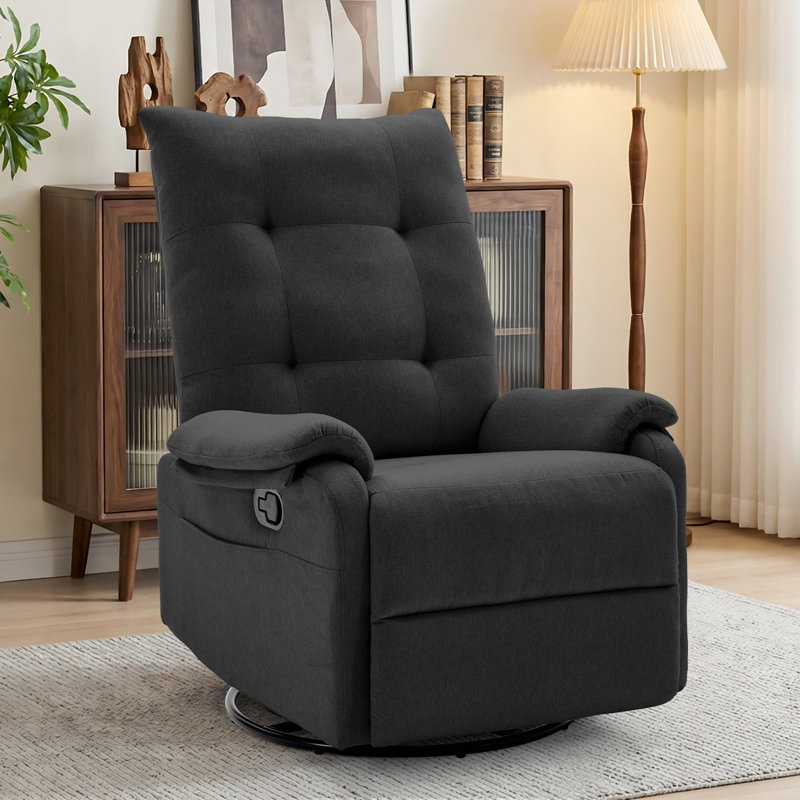 Recliner Chair, 360° Swivel Rocking Recliner for Living Room,Rocker Recliner Chair With Side Pockets, Black