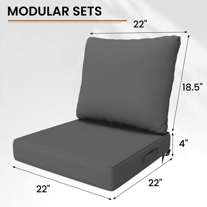 Outdoor 4'' Replacement Cushion Set Back Cushion With Retaining Clip, Gray, 22" W x 22" D