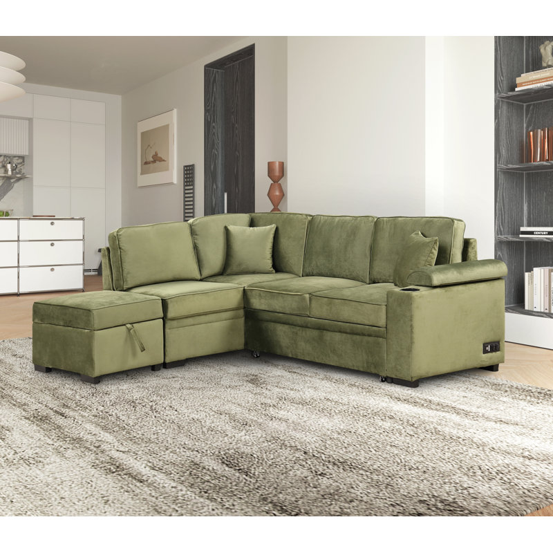 Shanet 87.4'' Velvet Sleeper Sofa, Green Velvet