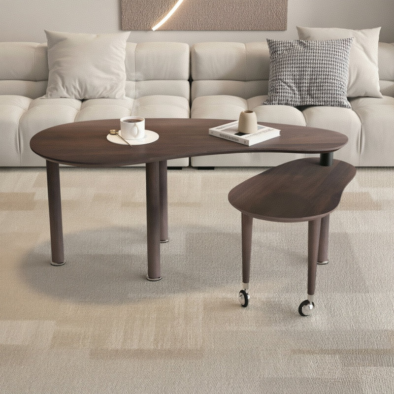 Modern Rotatable Nesting Coffee Table With Oak Veneer Top