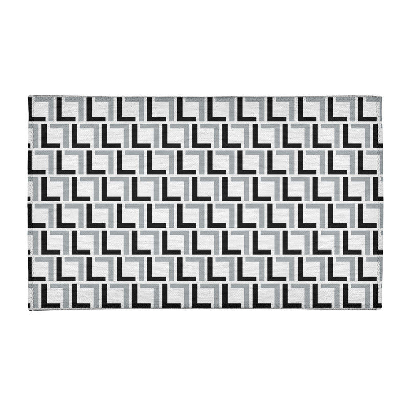 Tapis géométrique blanc / noir / gris, Rectangle 5 pi x 7 pi