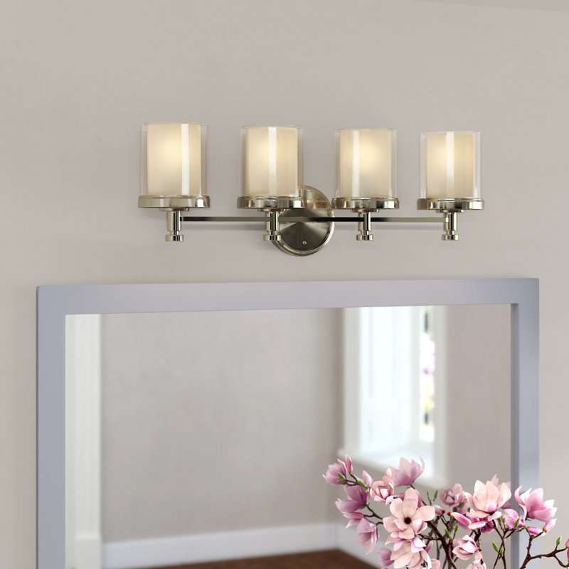 Éclairage pour salle de bain à intensité variable 4 lumières Tussey, Nickel brossé / extérieur transparent avec inté