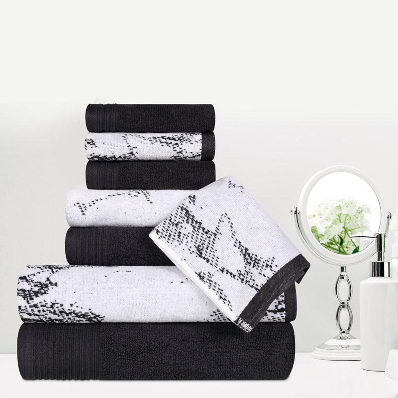 Ensemble de serviettes en marbre et uni à séchage rapide 100% coton 500 g / m² Kreager 500 GSM, Noir, noir, noir, noir