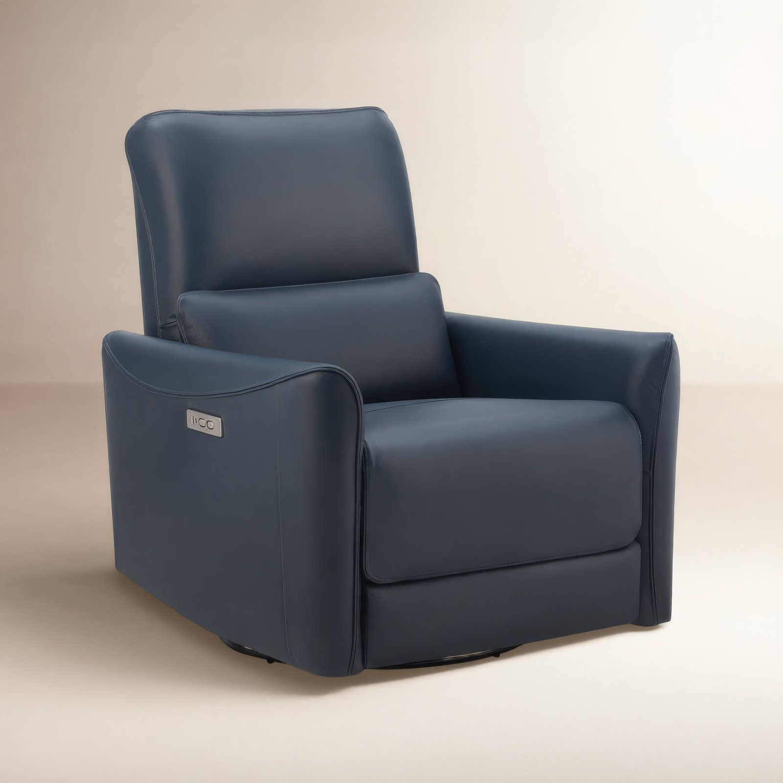Santo 33" Genuine Leather Swivel Power Recliner, Midnight