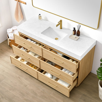 Ensemble de meuble-lavabo à double cuve 72 "en chêne foncé avec plateau en pierre composite Turin