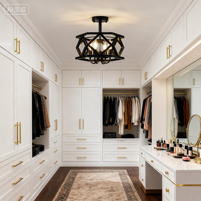Plafonnier semi-encastré, lustre de ferme moderne à 4 lumières avec abat-jour en métal ouvert pour porche de couloir de chambre à coucher de cuisine d'entrée, base E12