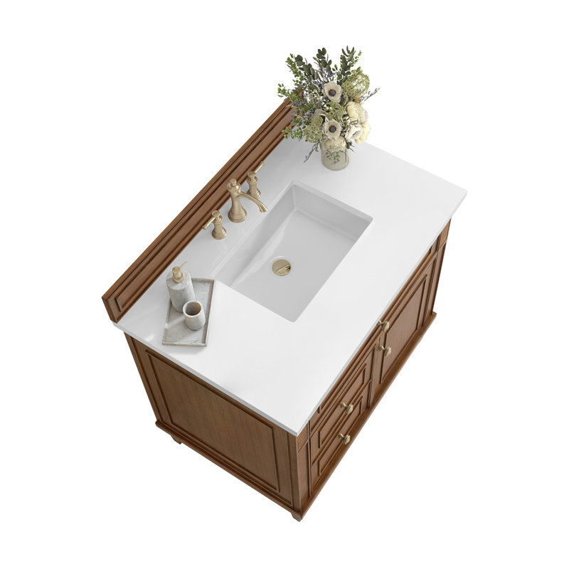 Lorelai 36'' W Single Vanity, Mid-Century Walnut, White Zeus, 8" Widespread