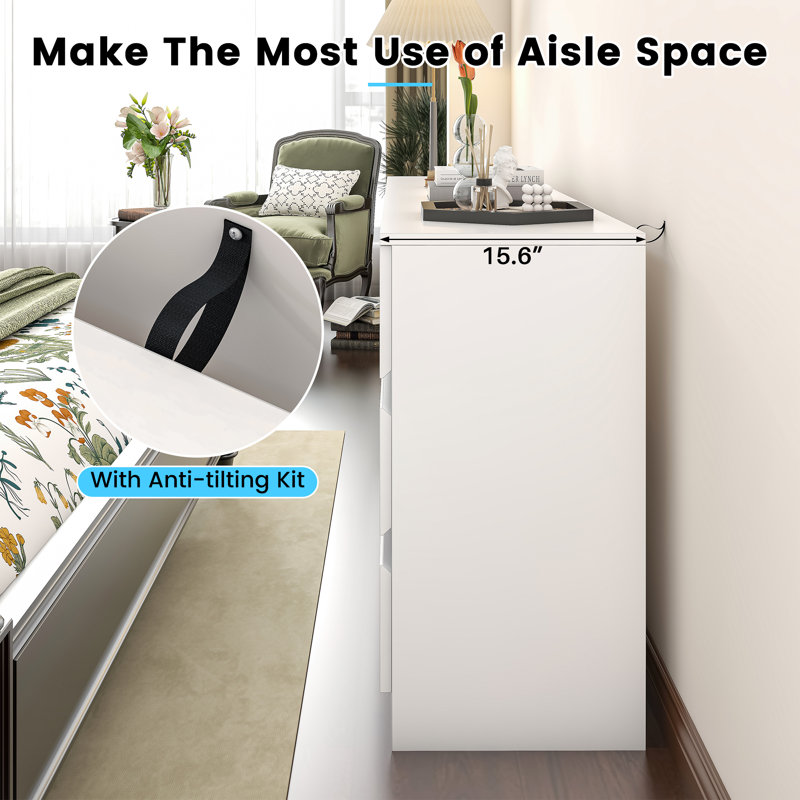 White Modern 9-Drawer Dresser with LED Lights