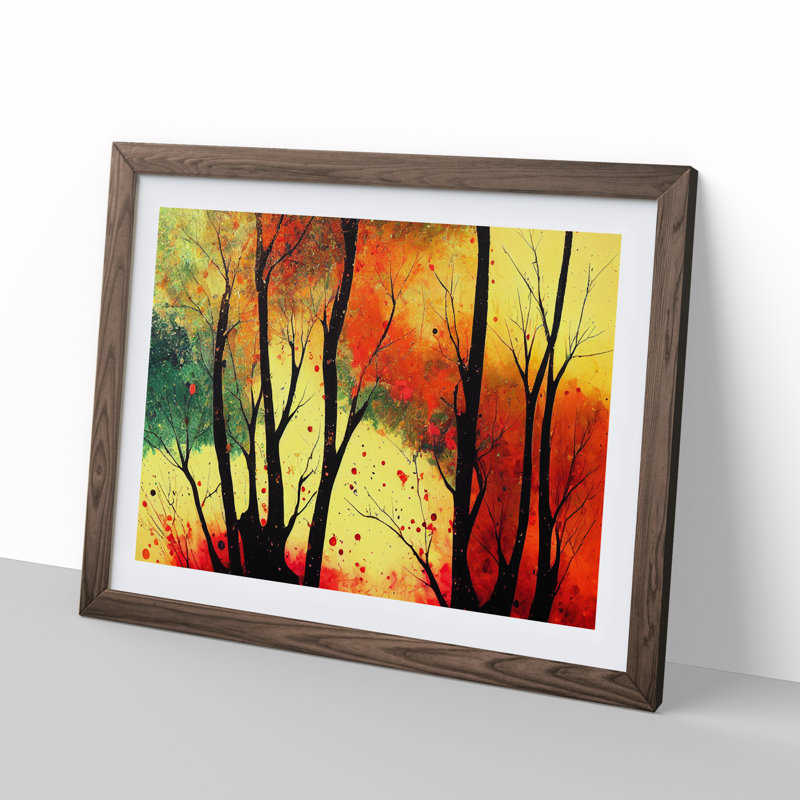 Colourful Autumn Forest Vol.2 Abstract 1 Piece Single Picture Frame Painting, 25cm H x 34cm W x 2cm D, Walnut