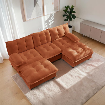 Canapé modulaire en chenille à 3 places de 107 po Wilroy, canapé modulaire avec 2 repose-pieds et coussin en mousse compressée pour le salon