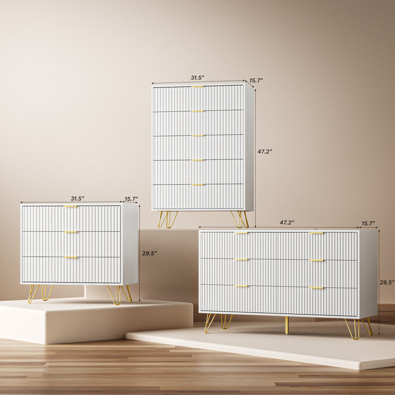 Ensemble de commode pour chambre 5 pièces, Blanc