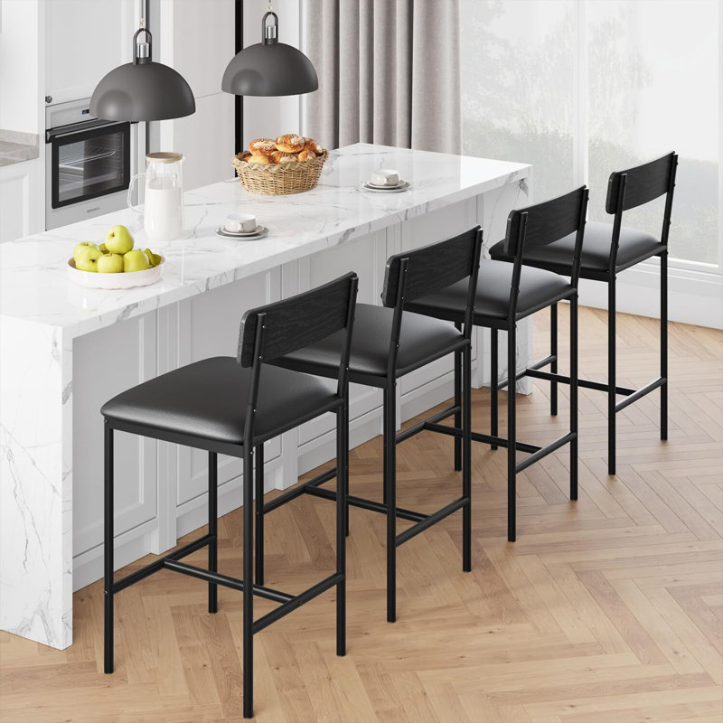 Chaises de bar rembourrées 25,5 pouces avec dossier, 4, Noir