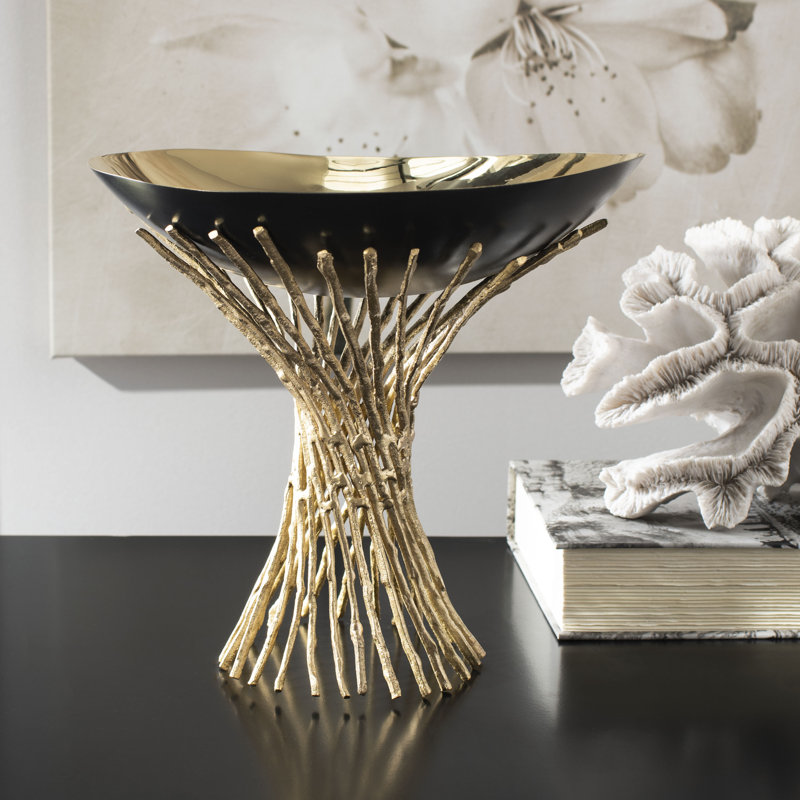 Bol décoratif Pontius, 11" H x 9,5" lx 9,5" p, Noir/doré