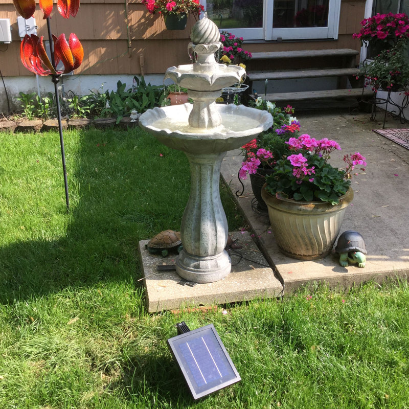 Arcade Polyresin 2-Tier Solar Fountain with Battery Backup - White, White