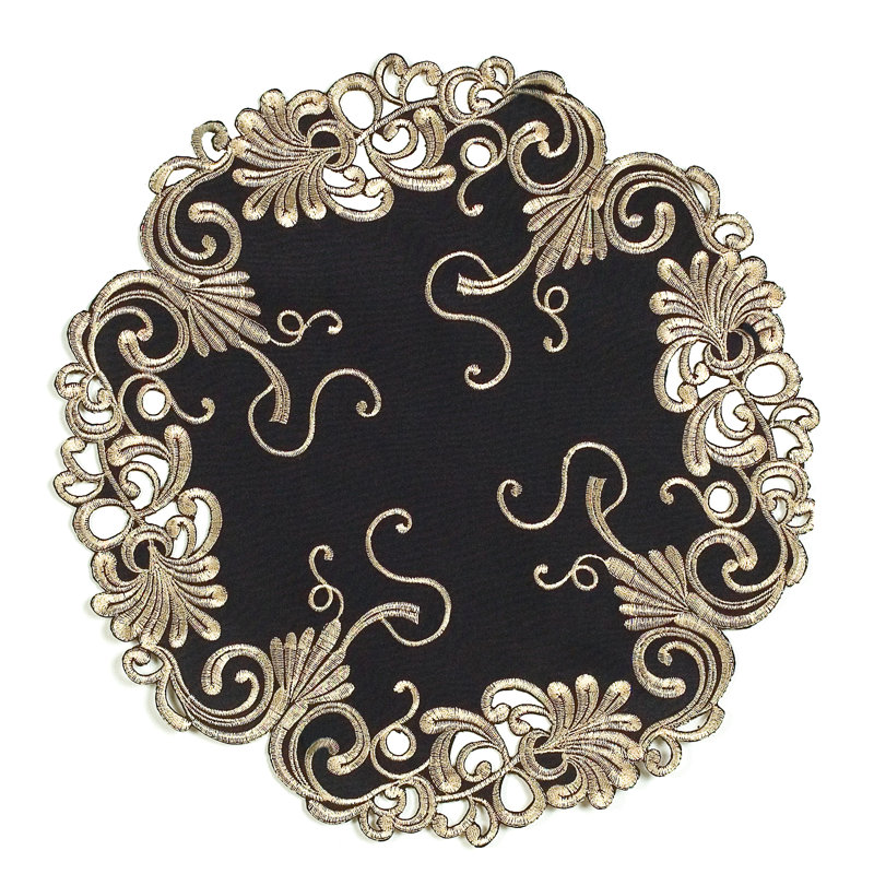 Napperons à motif floral brodé Flordia de la collection Chantelle, Noir / or