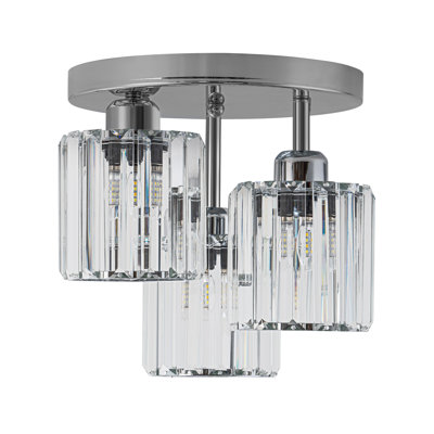 3-Light Modern Crystal Cluster Semi Flush Mount Ceiling Light
