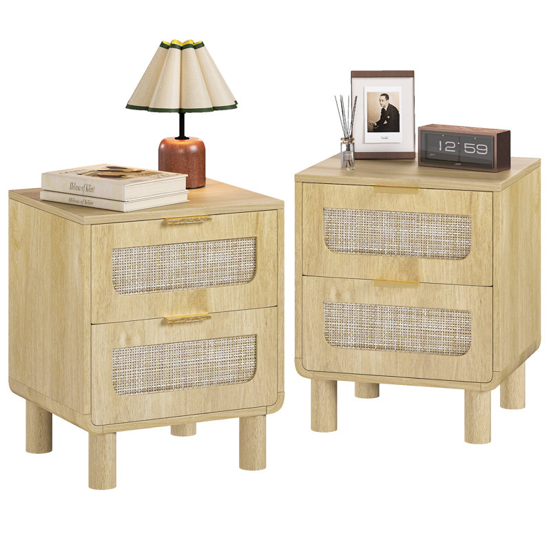 15.7"W Modern Set of 2 Wood Nightstands, Bedside Tables for Bedroom, Beige