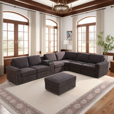 8-Piece Fabric  Living Room Sectonal With Ottoman,And Storage Console