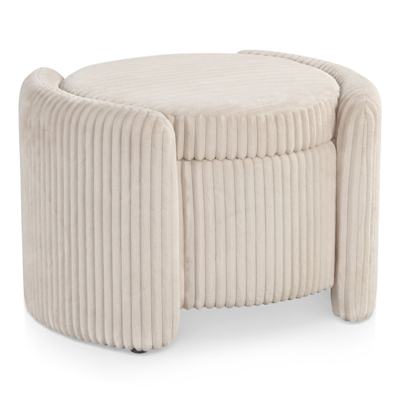 Buckler Round Storage Ottoman, Beige