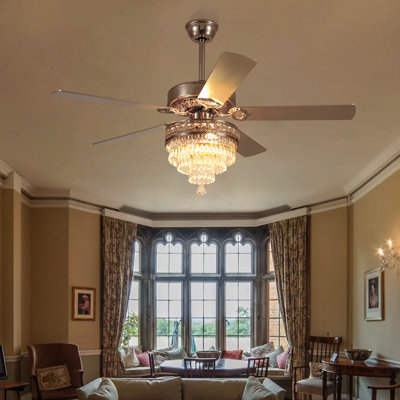 52"/62" Crystal Ceiling Fan Fandelier With Lights
