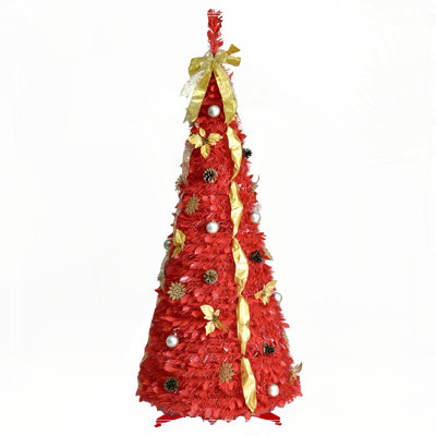 6FT Red Pop-Up Christmas Tree with 150 Warm White LED Lights