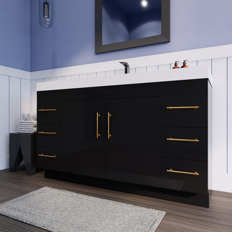 60'' Single Bathroom Vanity with Acrylic Top, Gloss Black