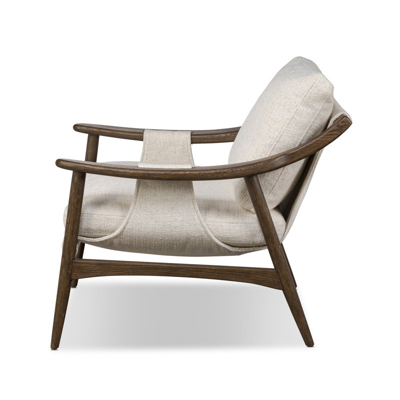 Amal Marisol Solid Wood Armchair, Omari Natural Polyester Blend, Terra Brown Oak