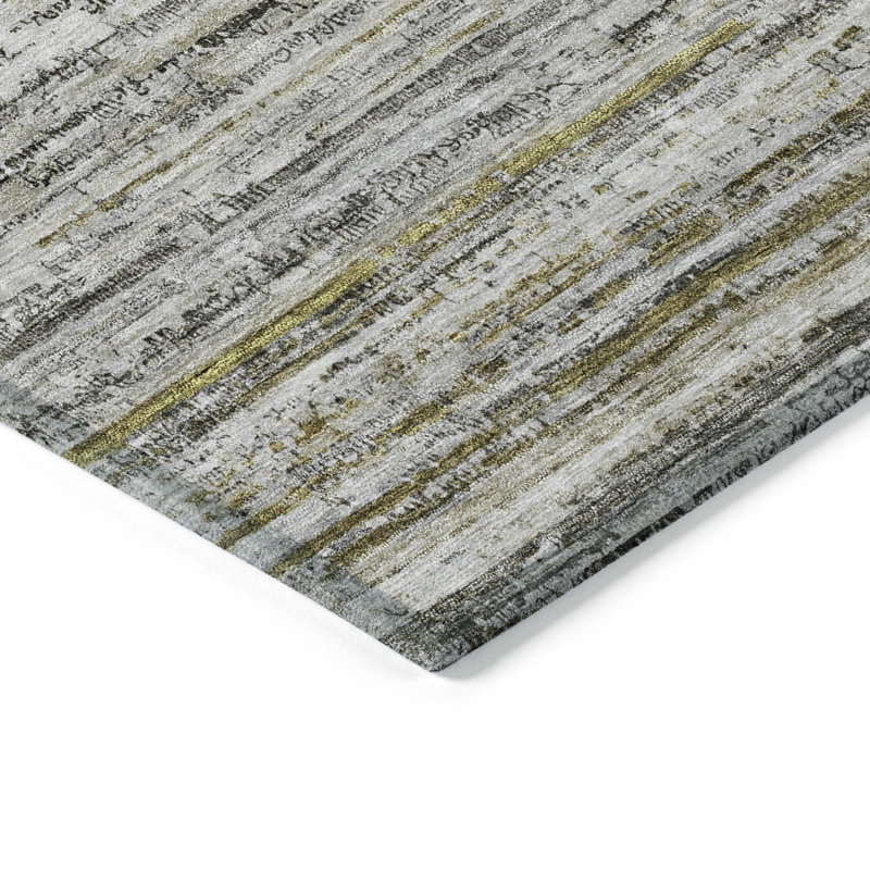 Pewter Striped Flat Woven Synthetic Washable Rug