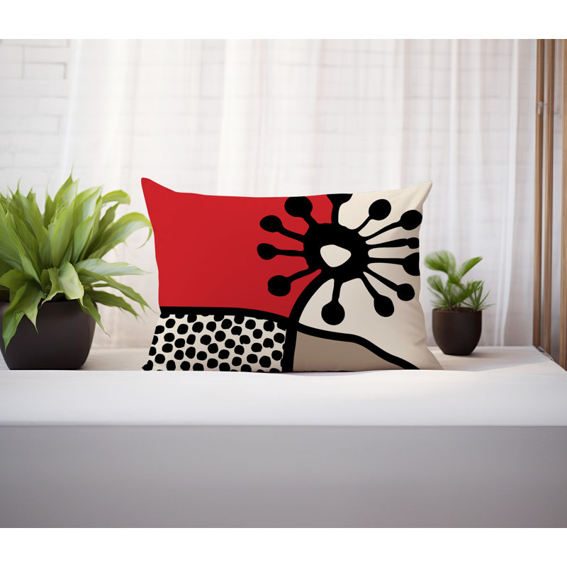 Coussin lombaire réversible intérieur / extérieur Jai Abstract, H 14 po x l 20 po, Rouge