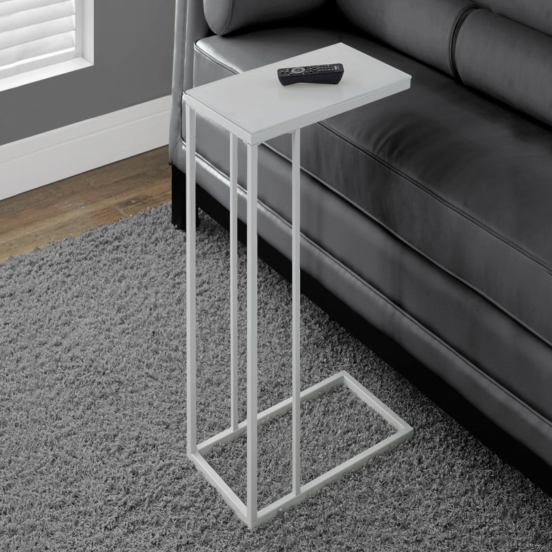 Accent Table, C-Shaped, End, Side, Snack Tempered Glass,  Contemporary, Modern, White