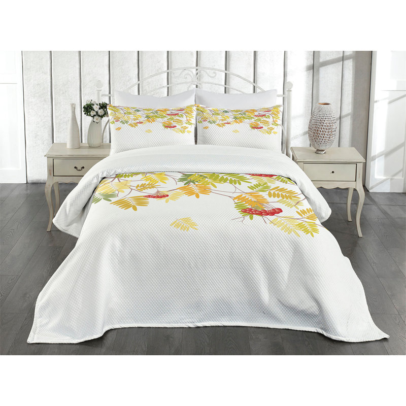 Ambesonne Rowan Bedspread Set Colorful Vivid Fall Tree Multicolor, King Bedspread + 2 Standard Shams