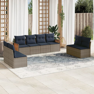 Ensemble de canapé de patio 9 pièces avec coussins en rotin de polyester noir