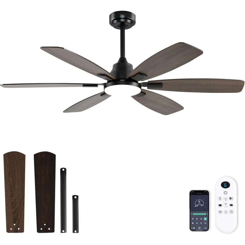 Ceiling Fans with Lights, 52 Inch Ceiling Fan with Light and Remote, 3CCT Dimmable, 6 Speed Reversible DC Motor,6 Blades Modern White Ceiling Fan for Bedroom, Indoor/Outdoor Use