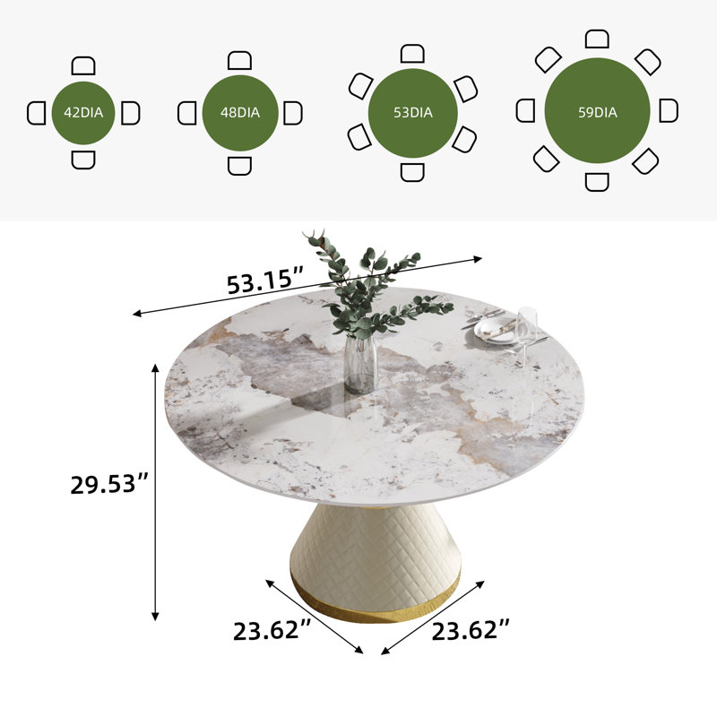 Table de salle à manger Modern, H 29,53 po x L 53 po x l 53 po, Chanel