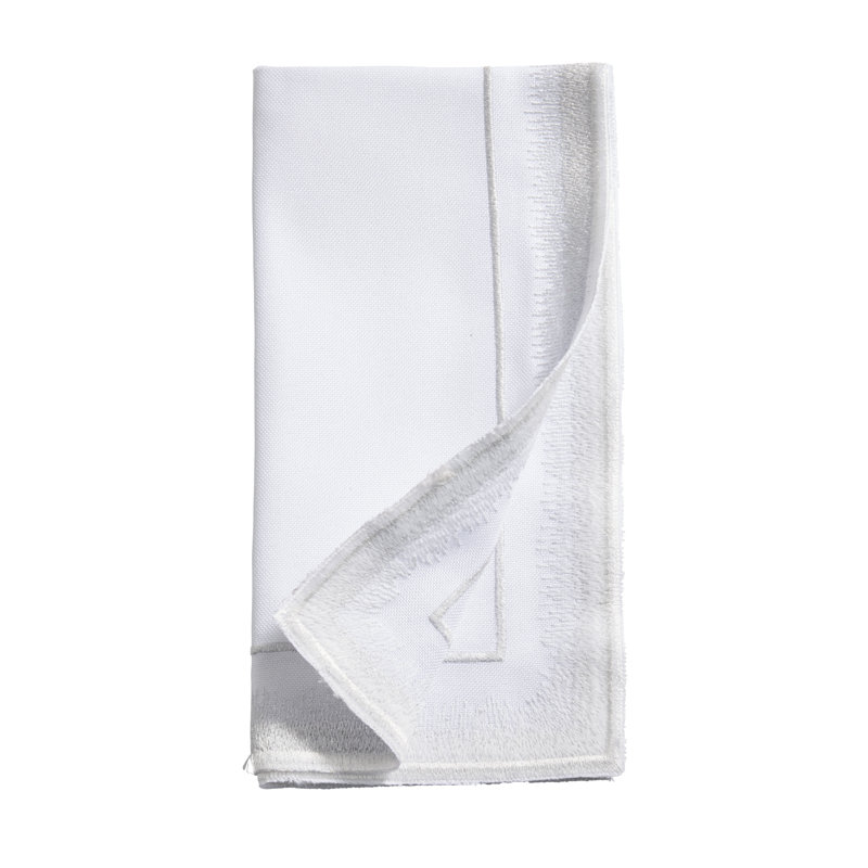 Elegant Embroidery Detail Napkin (Set of 4), White/Silver