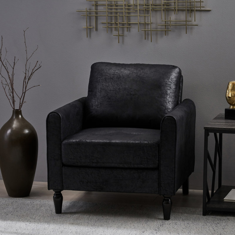 Fauteuil club à profil bas - Moderne, confortable, chaise en microfibre noire avec coussins pour plus de confort
