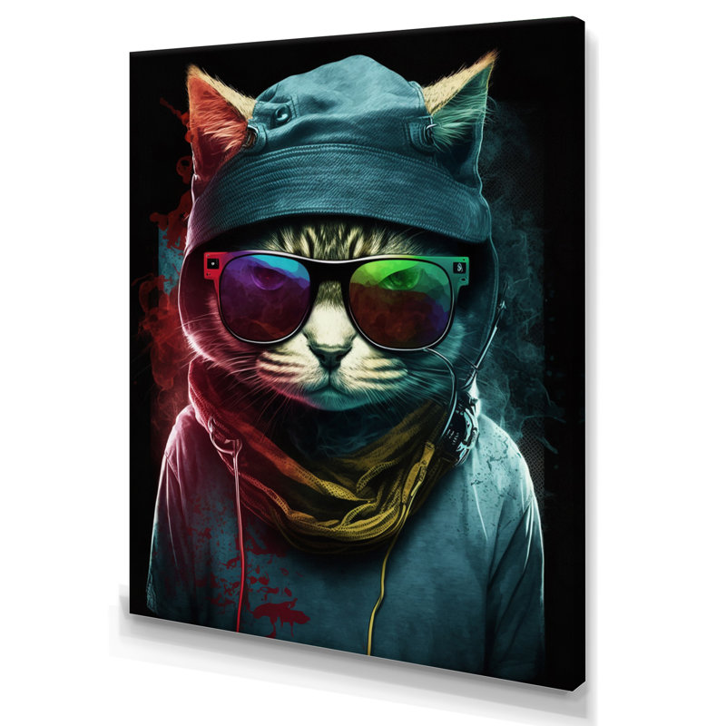 Art mural sur toile, "Bohemian Cat With Sun lunettes IV", H 40 po x l 30 po x P 1,5 po, Toile tendue