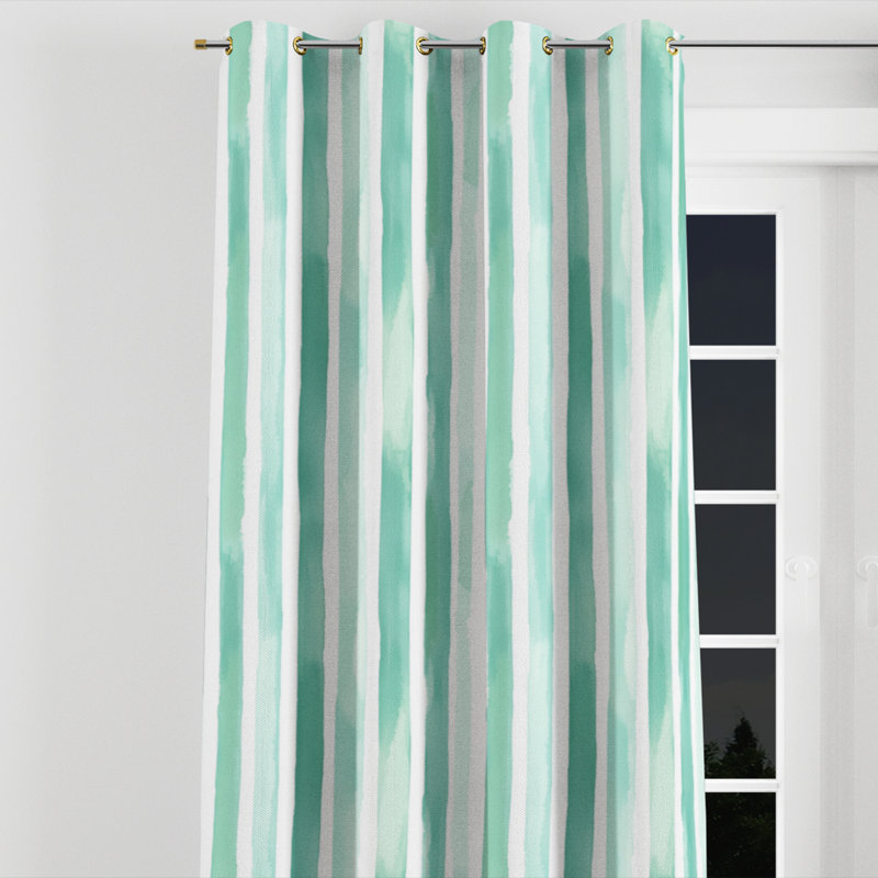 Rideaux à rayures pour chambre à coucher - Rideau à œillets à rayures brise menthe - 1 panneau, L 52 po x L 63 po