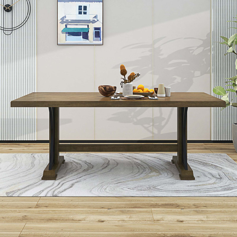 Bavia Solid Wood Base Dining Table, Walnut
