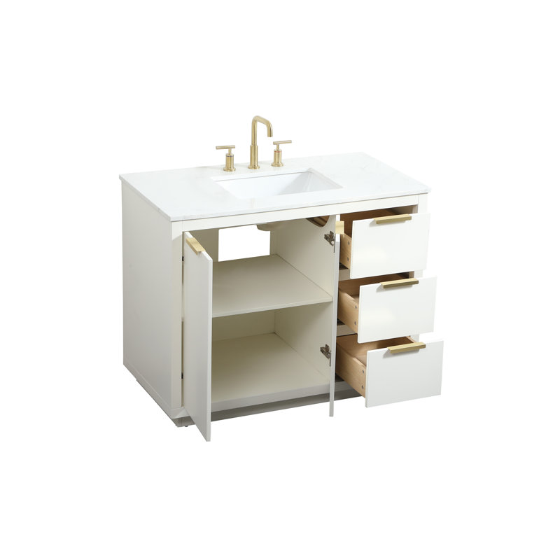 Broadlands 42'' Single Bathroom Vanity with Engineered Marble Top, White
