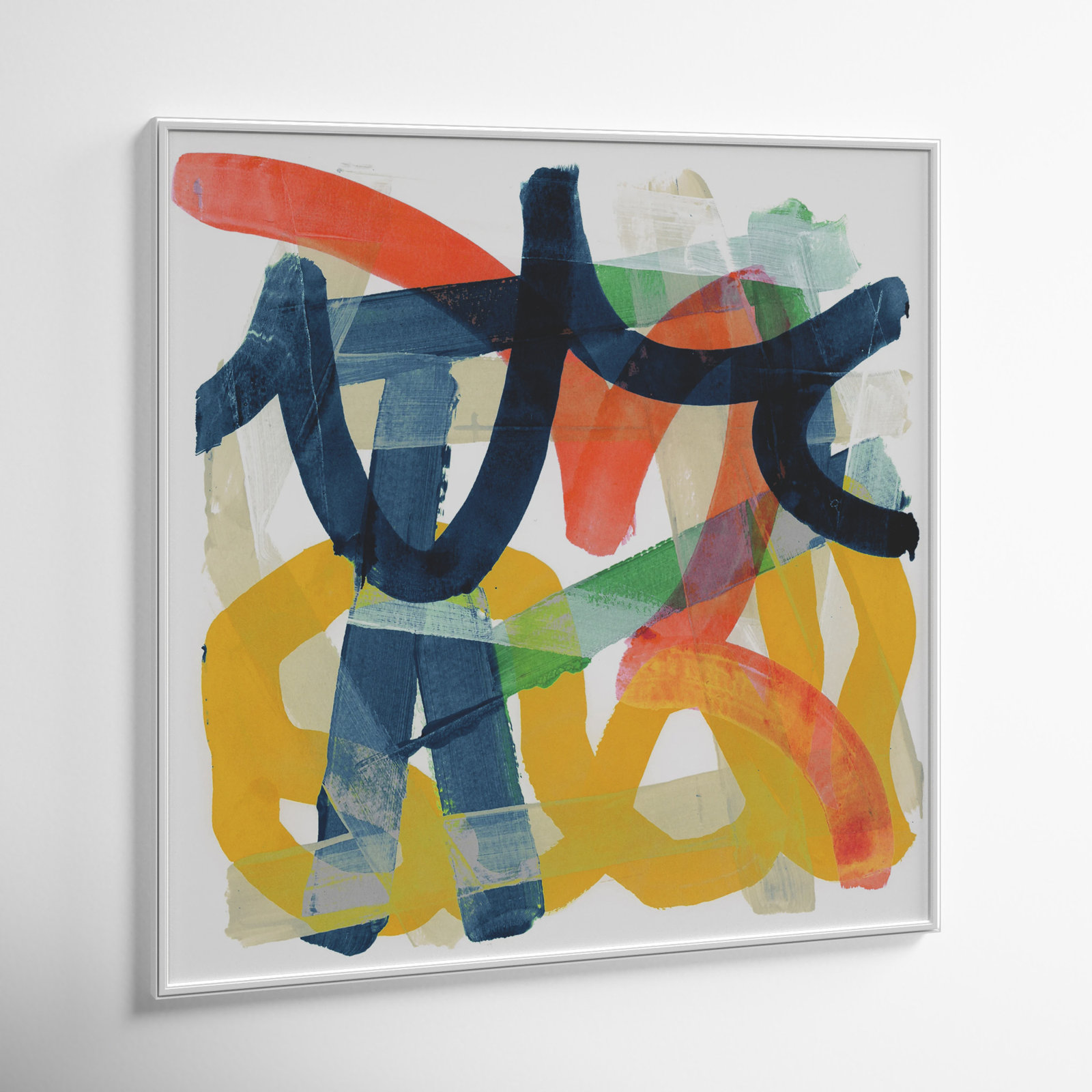 Shuffling by Cartissi - Picture Frame Painting, White Framed, 32" H x 32" W x 0.75" D