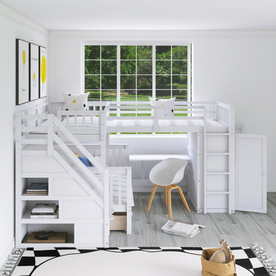 Twin-Twin Over Full L-Shaped Bunk Bed With 3 Drawers