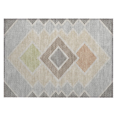 Machine Washable Indoor/Outdoor Xhevrie Pewter Rug