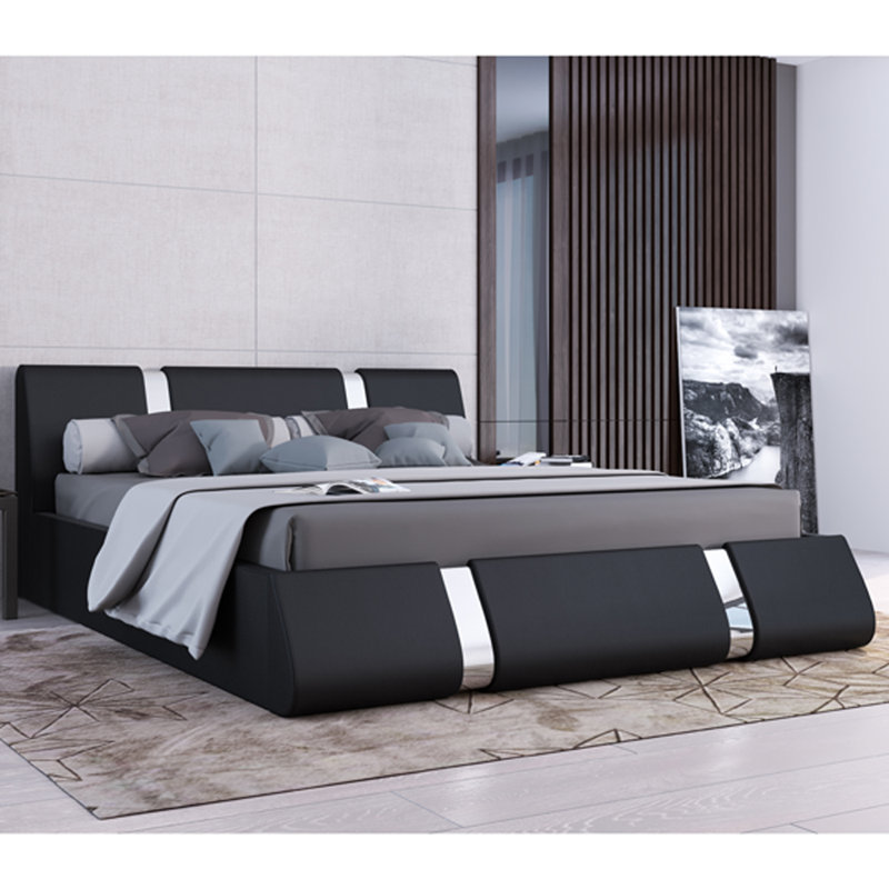 Lit plateforme tapissier avec rangement Baran, Noir, Très grand