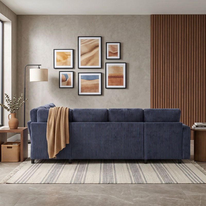 Canapé modulaire convertible 5 places avec méridienne réversible, rangement caché et ports USB, Blue