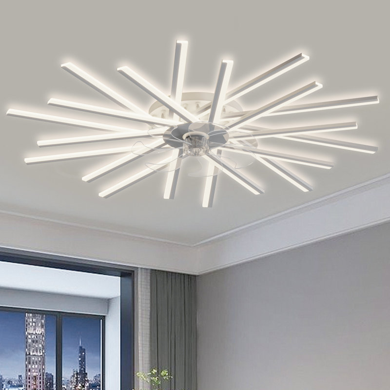 Dimmable and Timing 6 Gear Wind Speeds LED Modern Ceiling Fan Light with Remote/APP Control, White