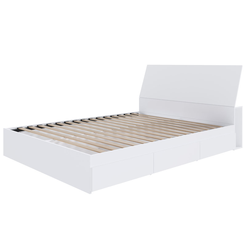 Lit plateforme et tête de lit persé, Blanc, Grand