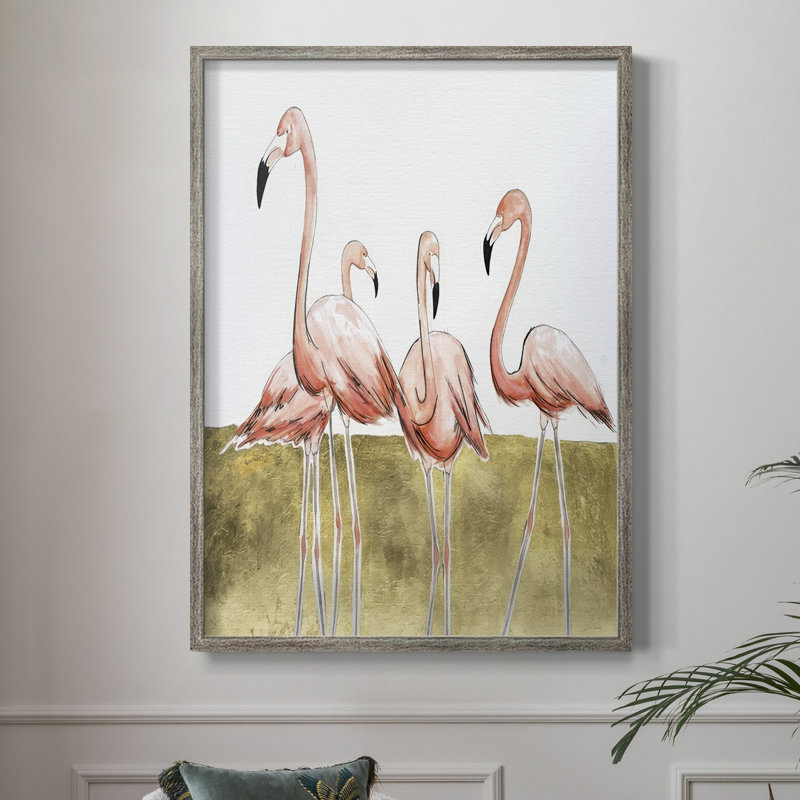 «Flamingo Flock II», reproduction encadrée - bois massif, H 11 po x l 9 po
