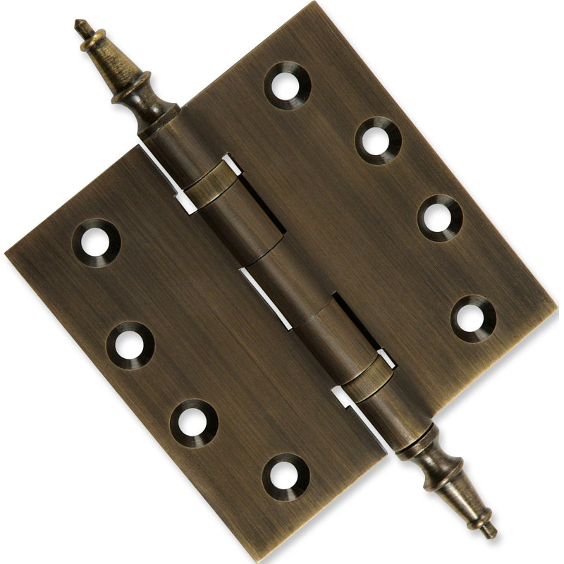 Charnière de porte simple à roulement à billes en laiton massif H 4 po x l 4 po, Laiton antique